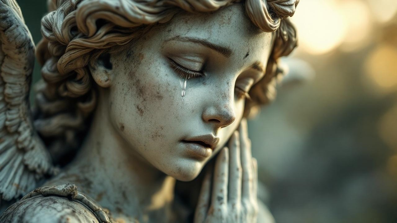 Detailed Statue of a Serene Angel in Prayer