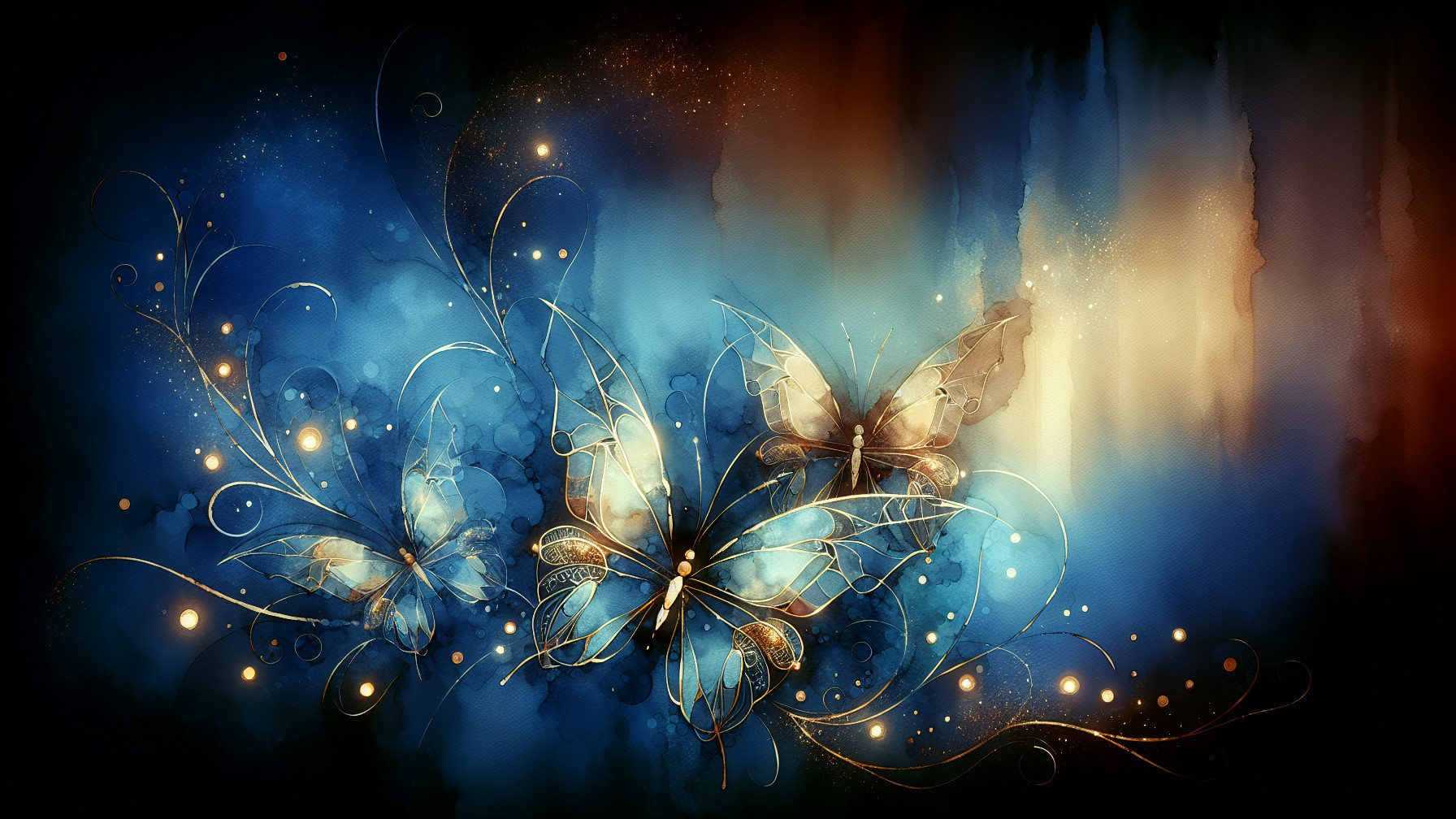 Abstract Artwork with Butterflies in Blue and Orange