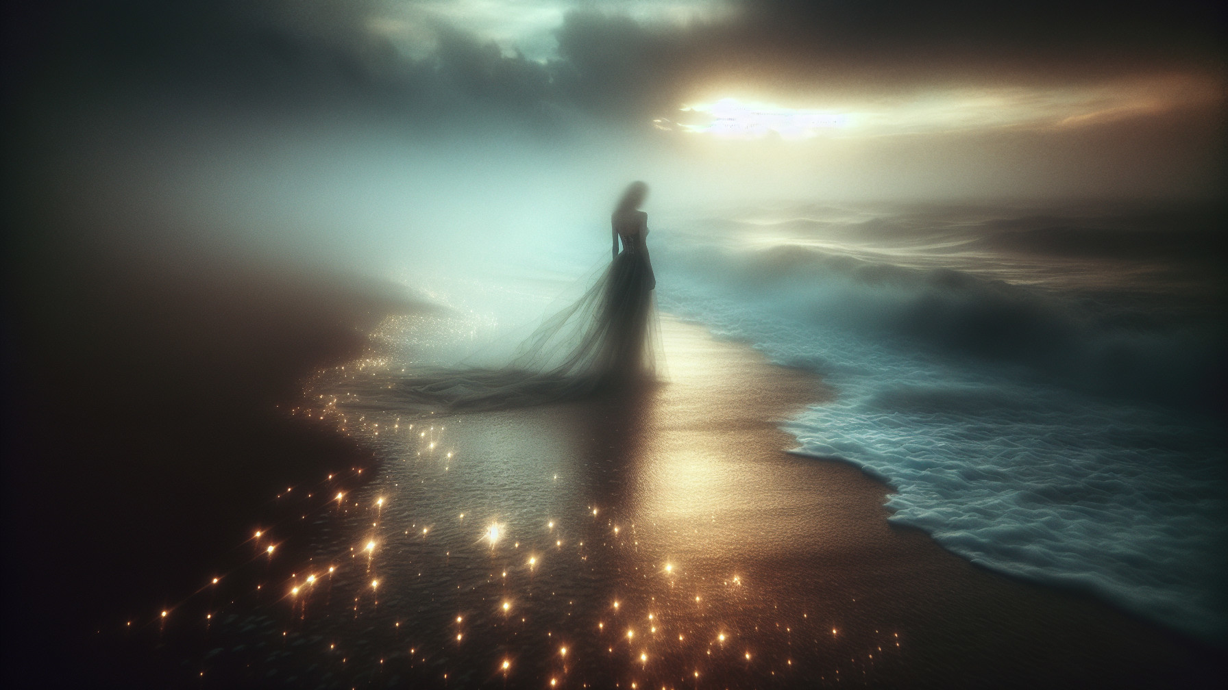 Solitary Figure at Water's Edge During Sunset