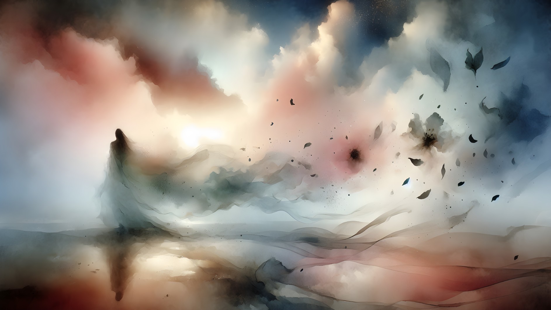 Ethereal Landscape with Soft Colors and Misty Atmosphere