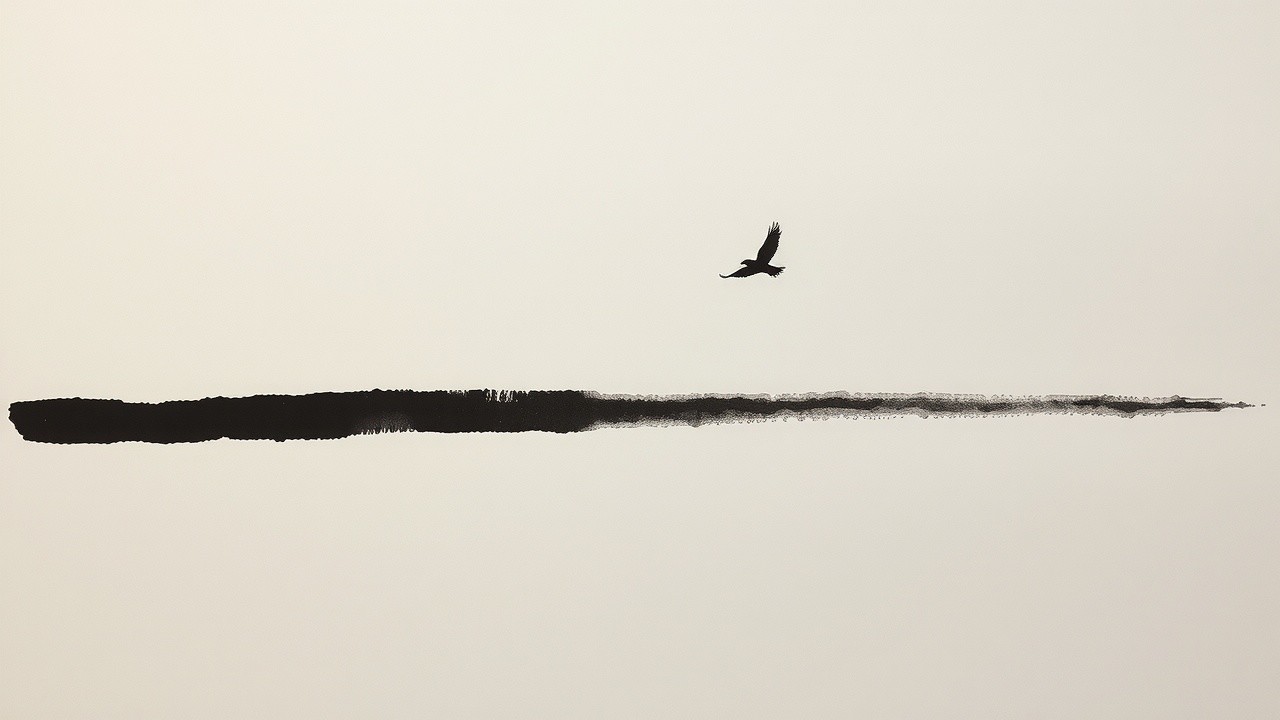 Solitary Bird Against Minimalistic Sky and Horizon