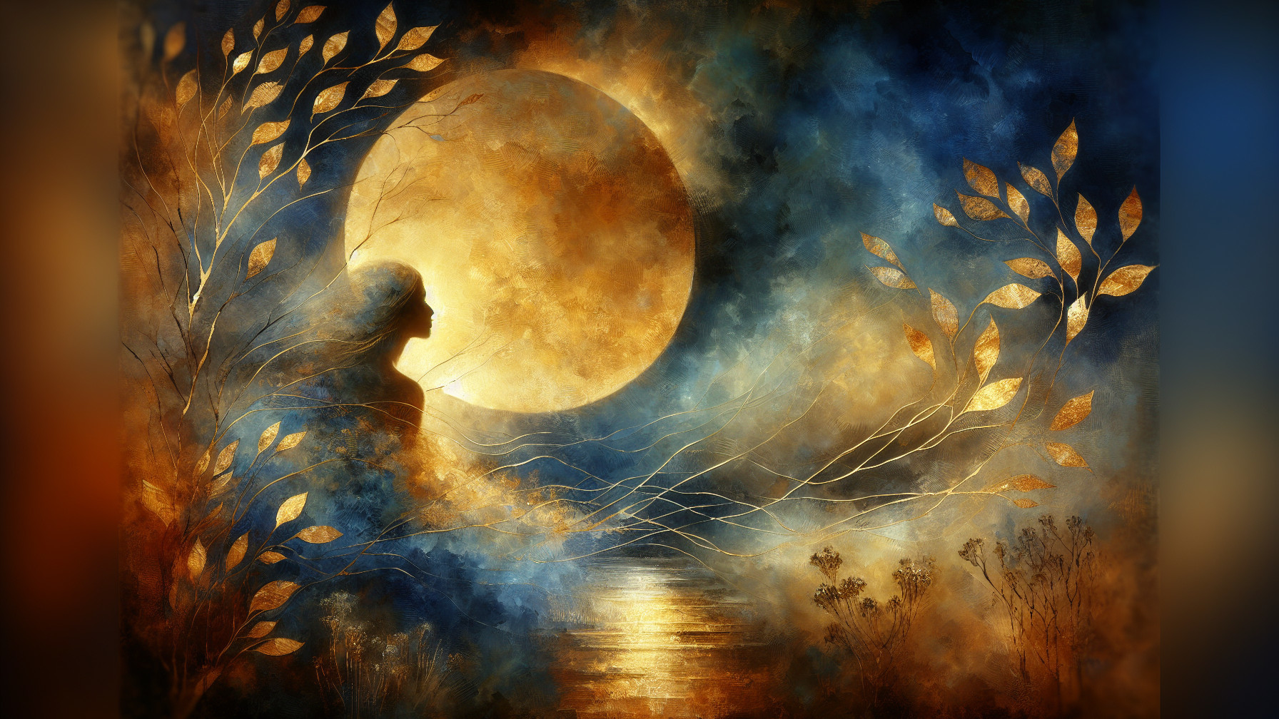 Ethereal Landscape with Glowing Moon and Tranquil Scene