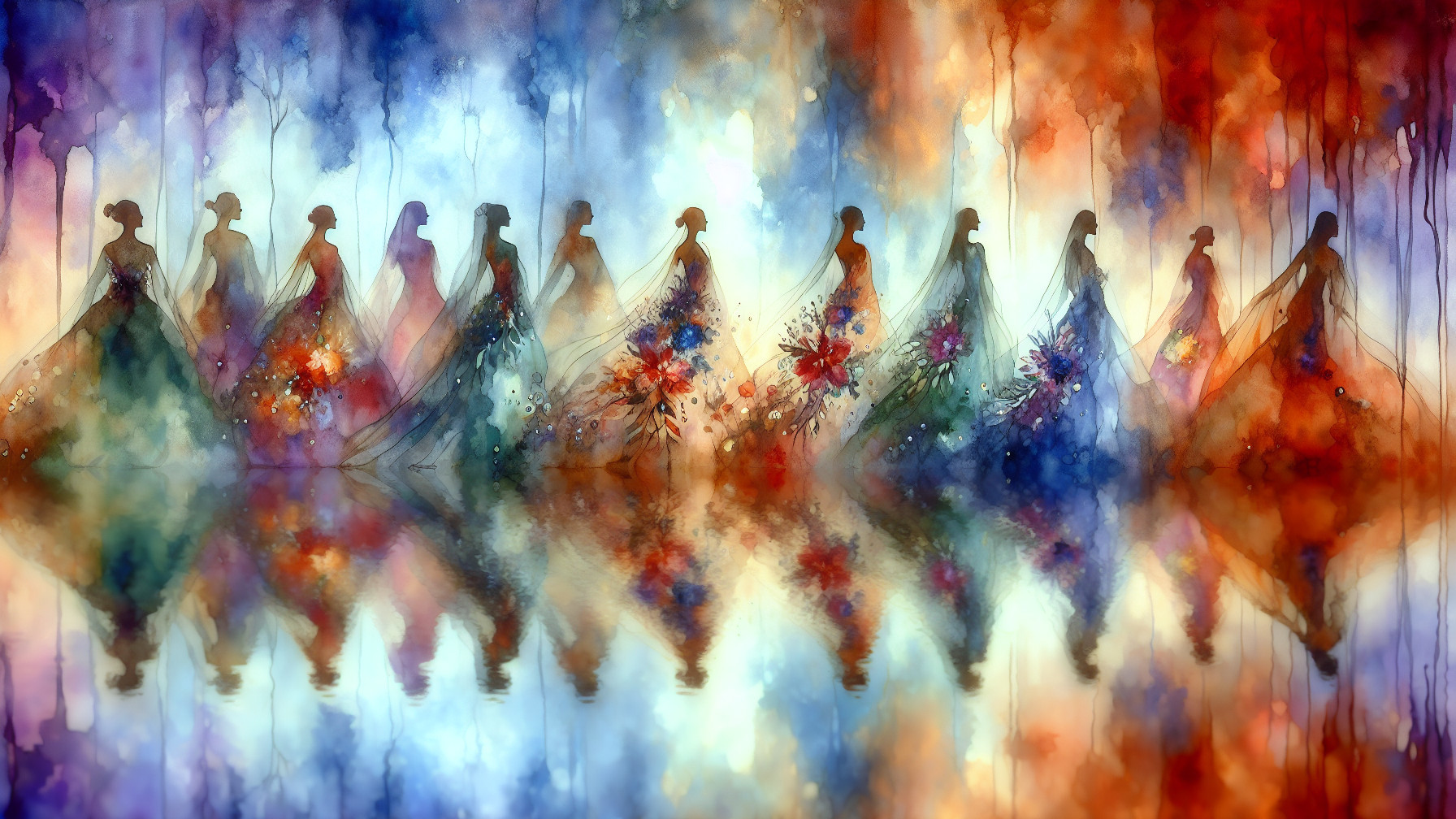 Watercolor Illustration of Elegant Silhouettes in Nature