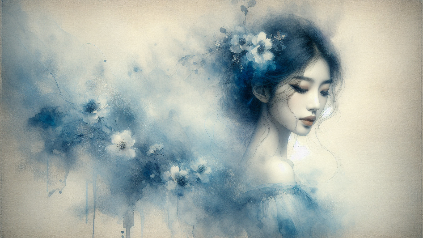 Serene Portrait of a Young Woman with Floral Elements