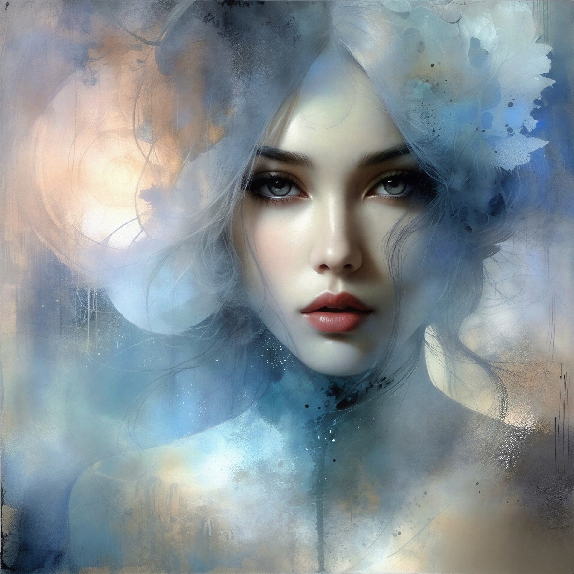 Portrait of a Woman with Ethereal Beauty and Flowers