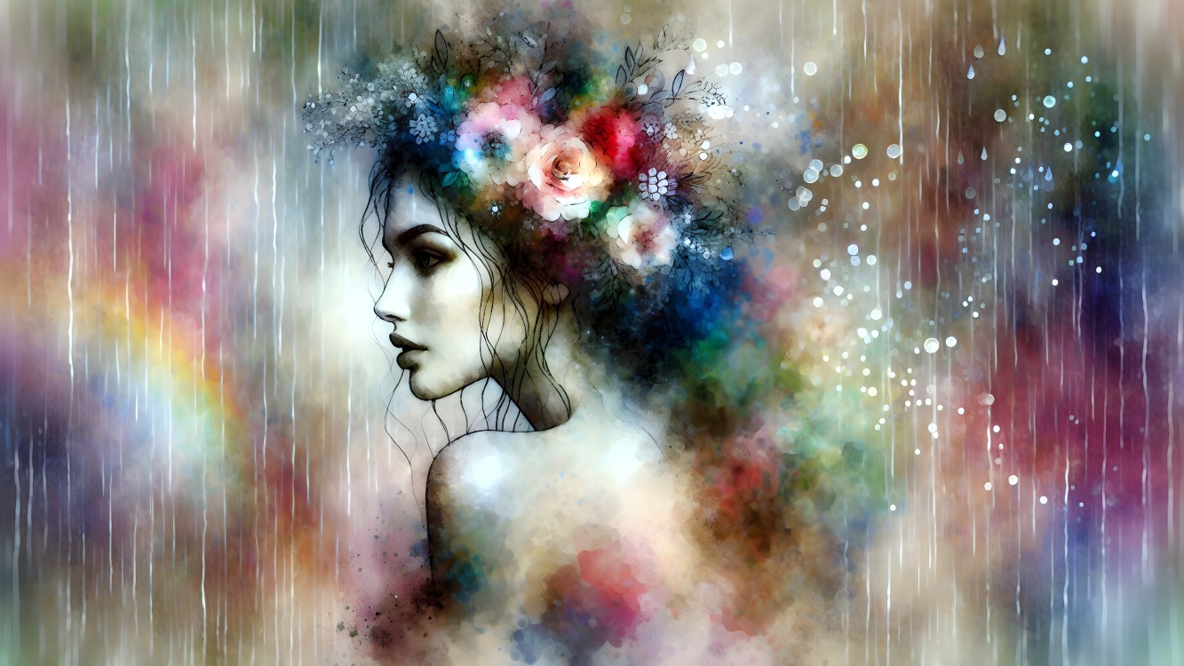 Profile of a Woman with Flowers and Abstract Background