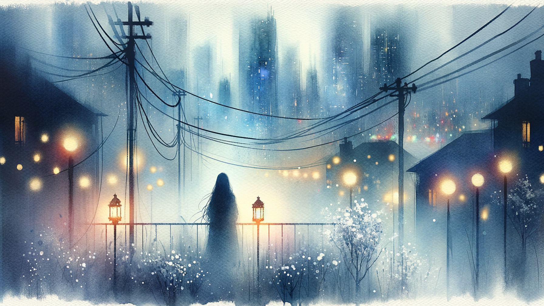 Mystical Foggy Scene with Silhouette on Bridge