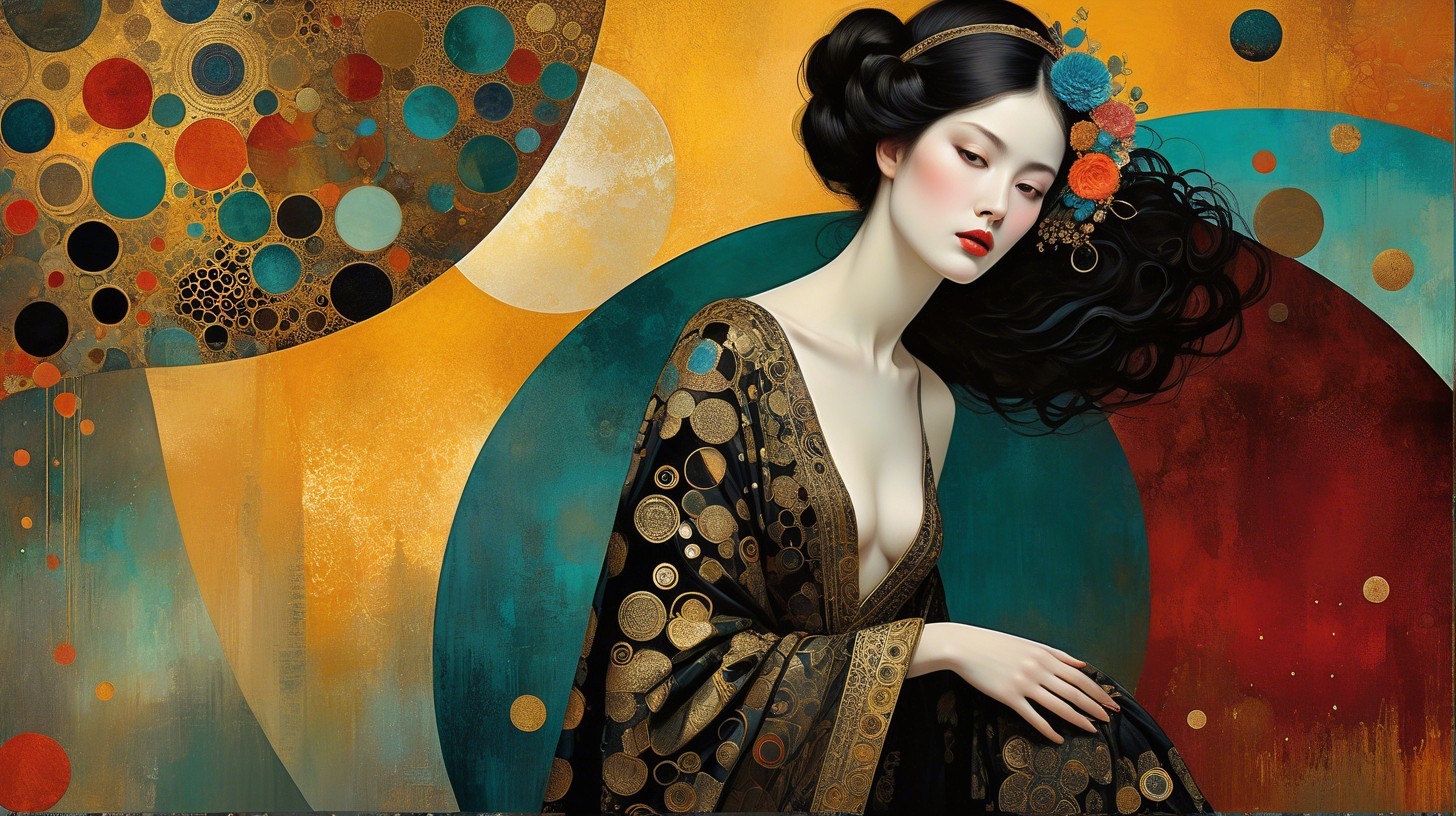 Half-length portrait of a Japanese woman in kimono