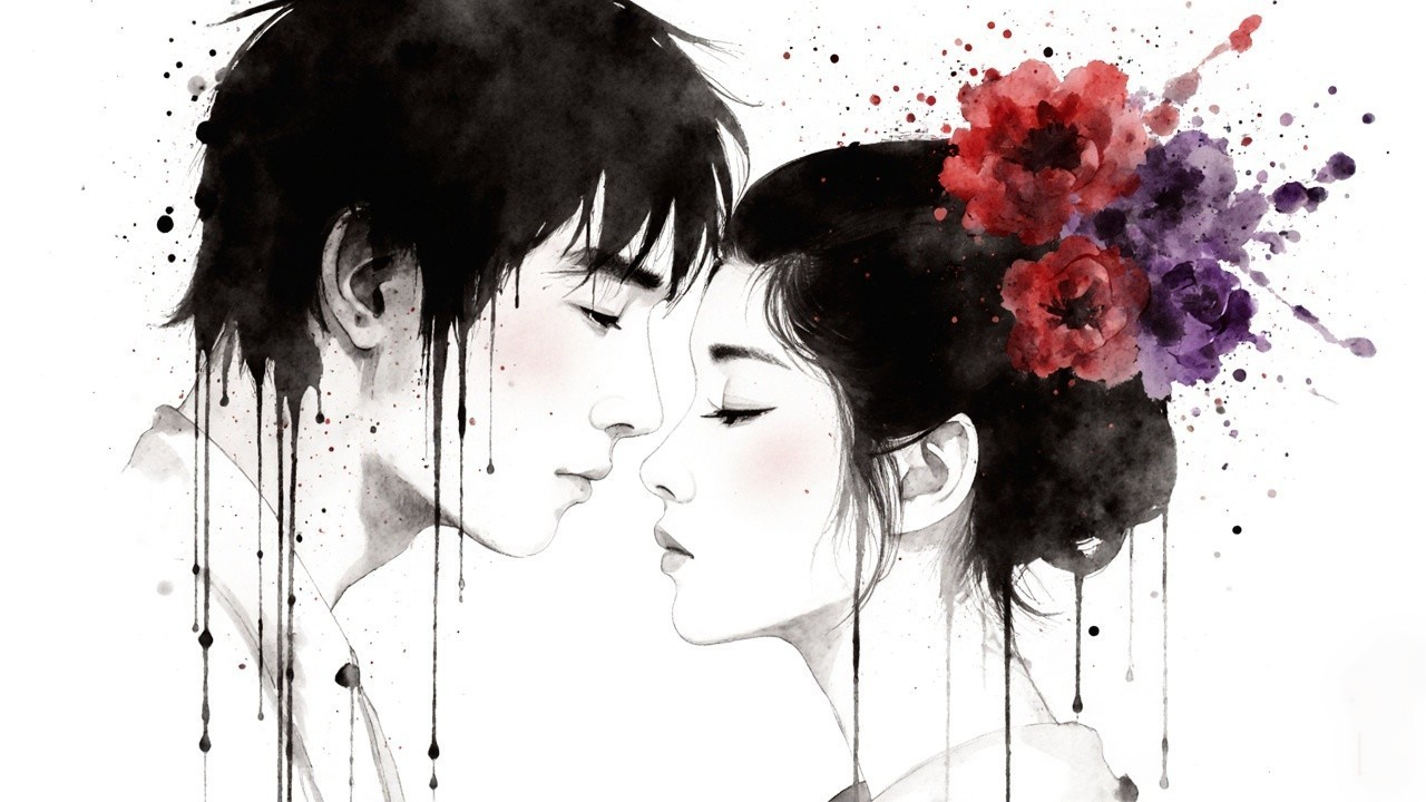 Intimate Moment Between Two Figures in Watercolor Art