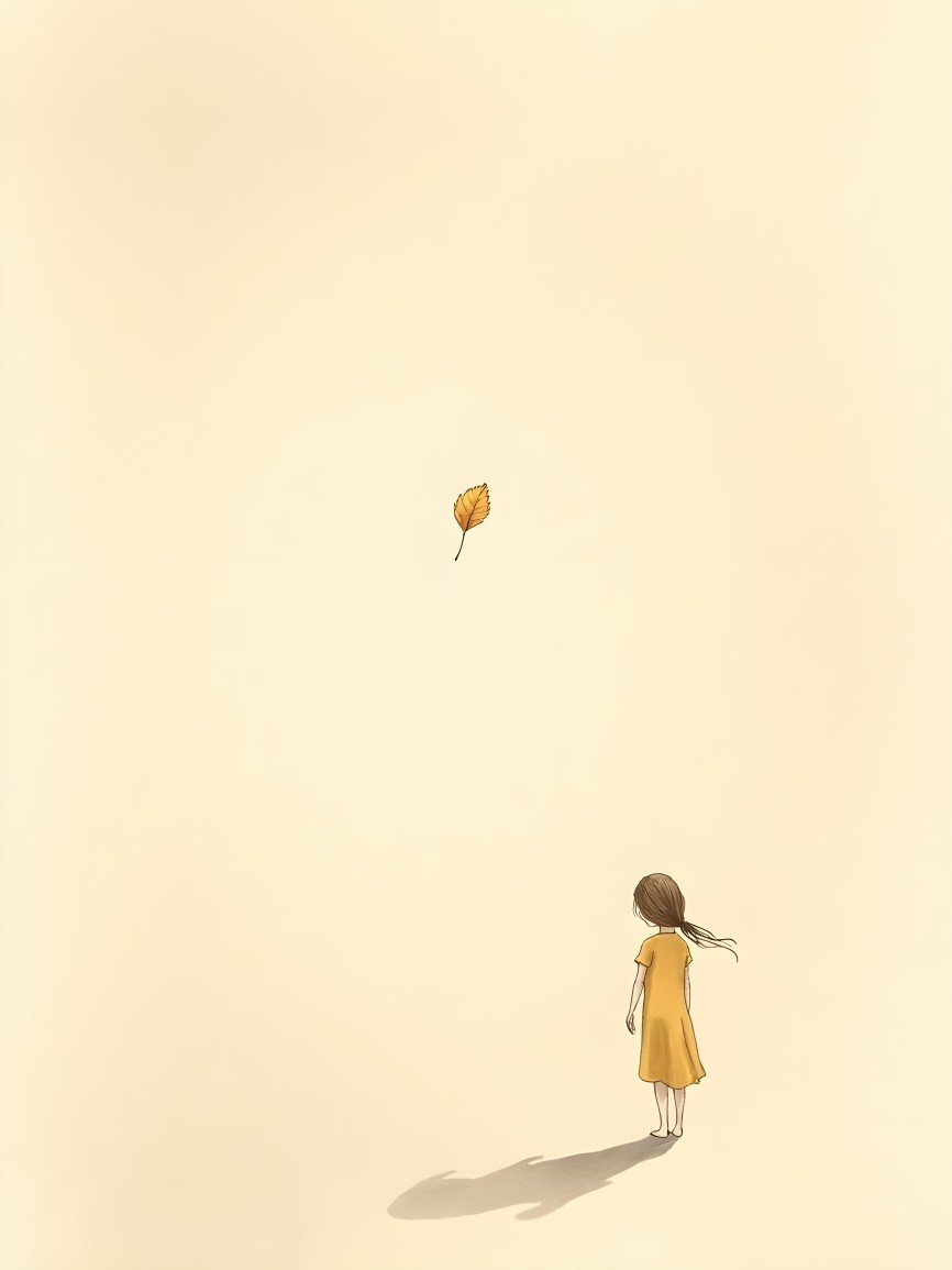 Young Girl in Yellow Dress with Autumn Leaf