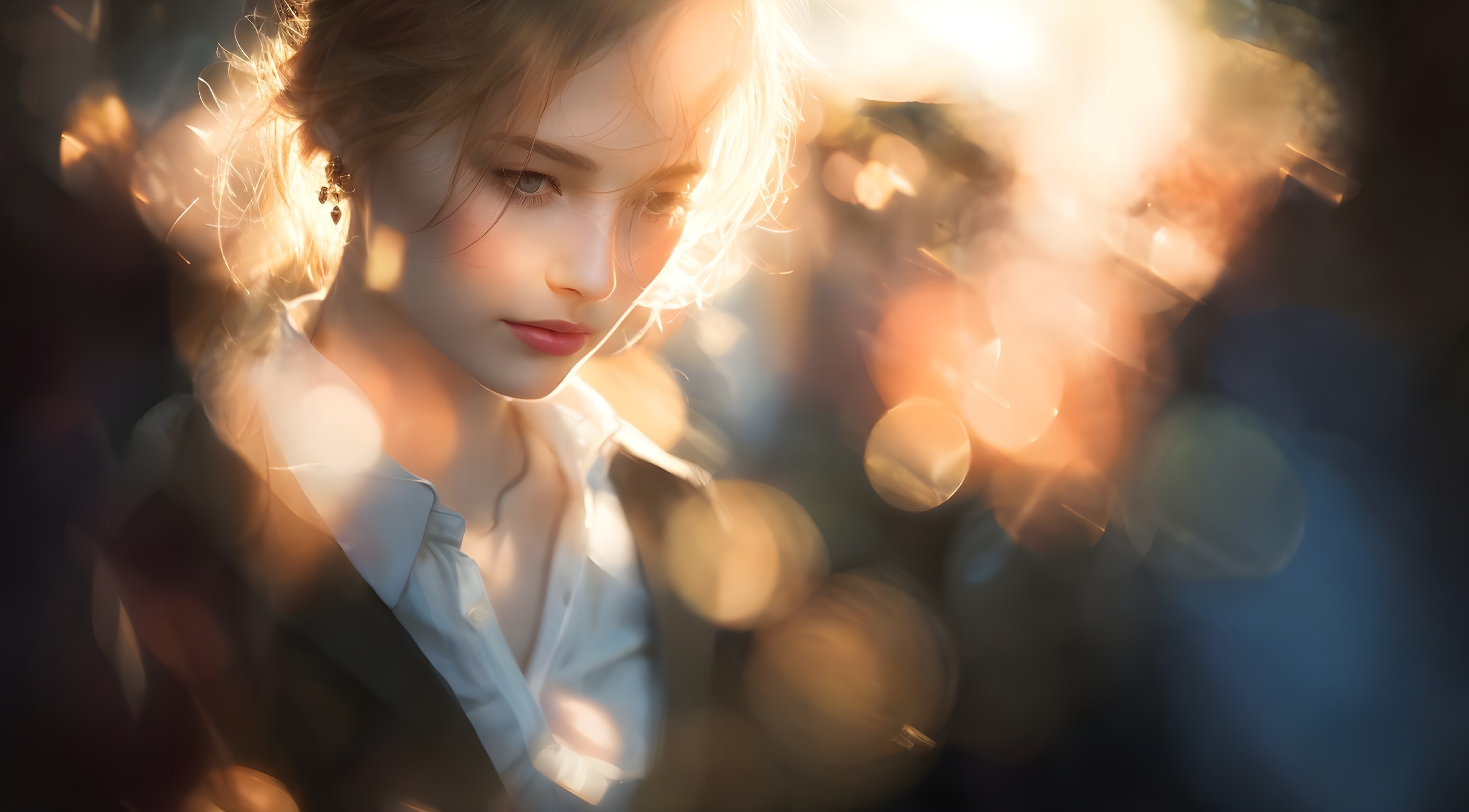 Young woman in golden light with dreamy atmosphere
