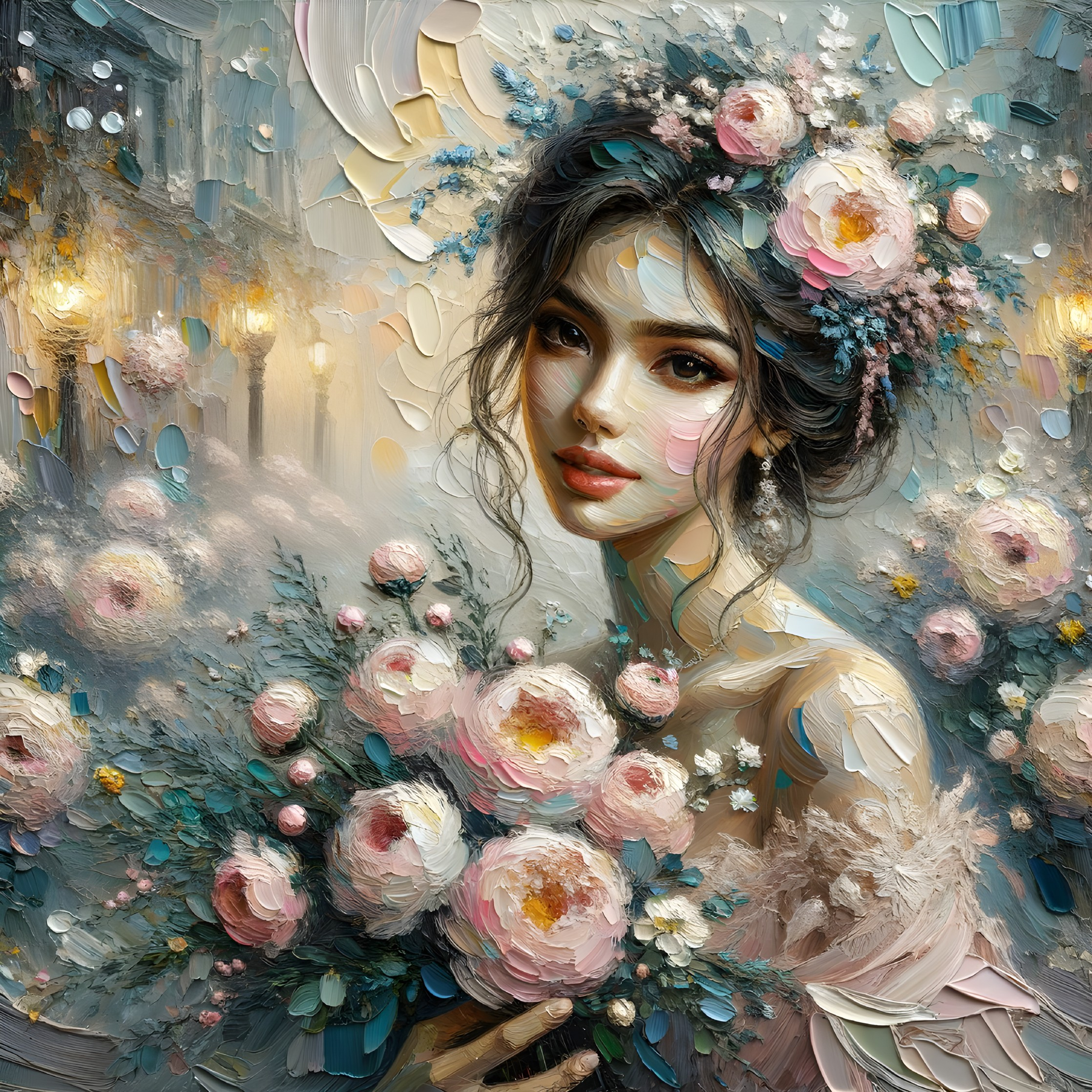 Dreamy Portrait of Woman in Floral Setting