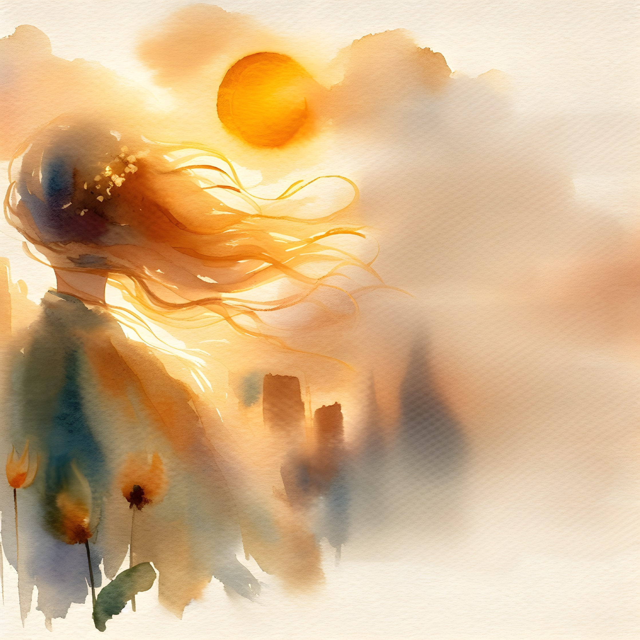 Watercolor Painting of Woman Silhouette at Sunset