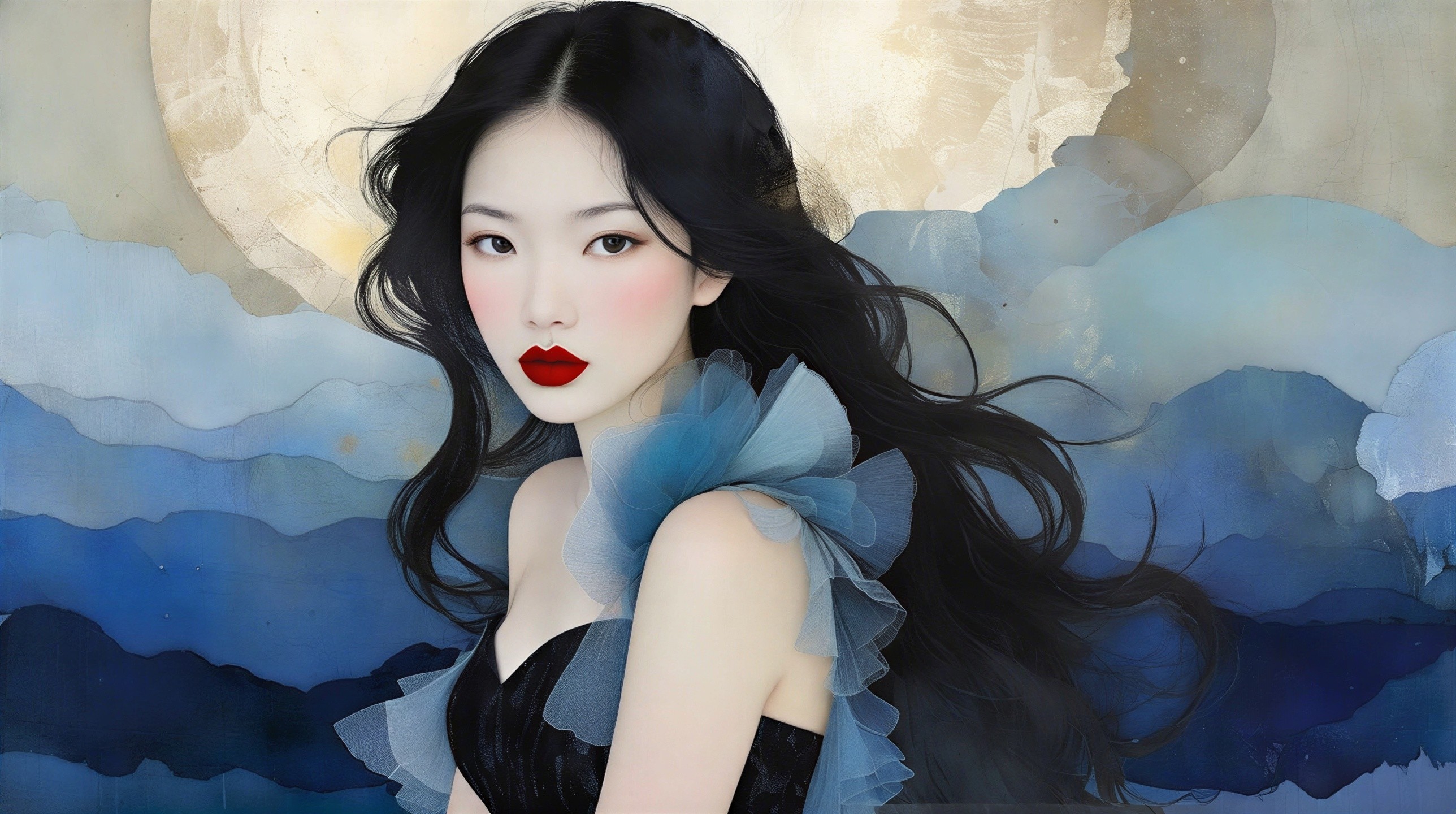 Digital Painting of a Young Woman in Elegant Gown