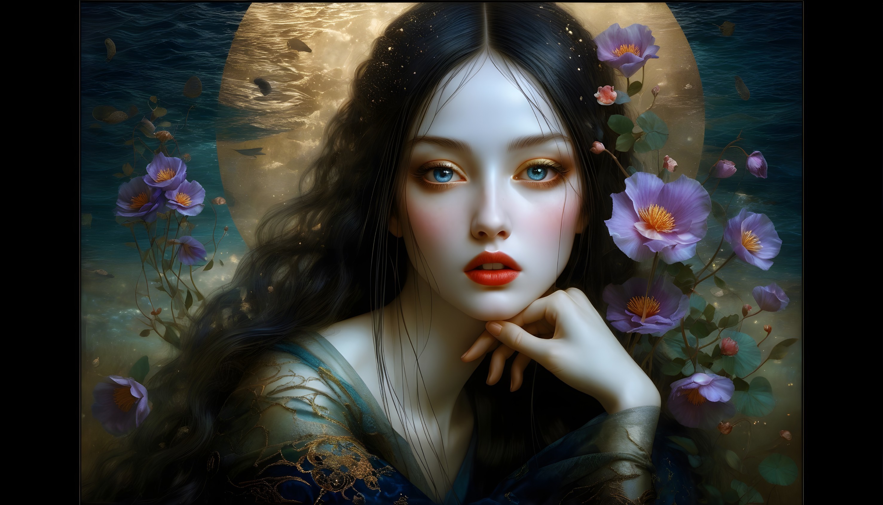 Ethereal Portrait of a Young Woman with Flowers