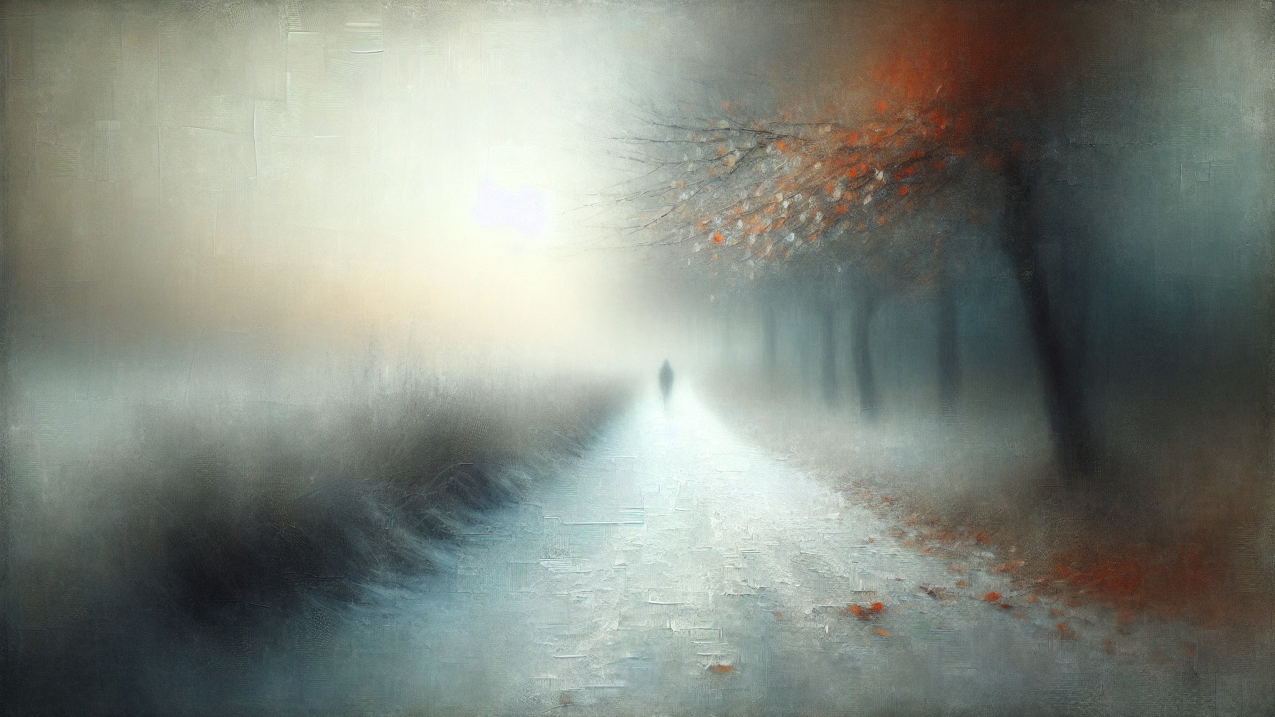 Misty Path Through Ethereal Landscape with Trees