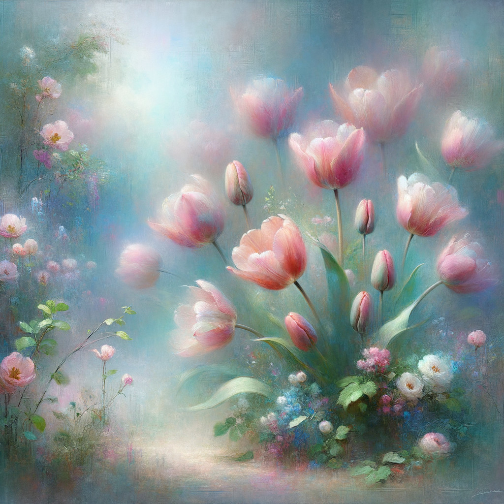 Pastel Tulips in a Dreamy Garden Scene