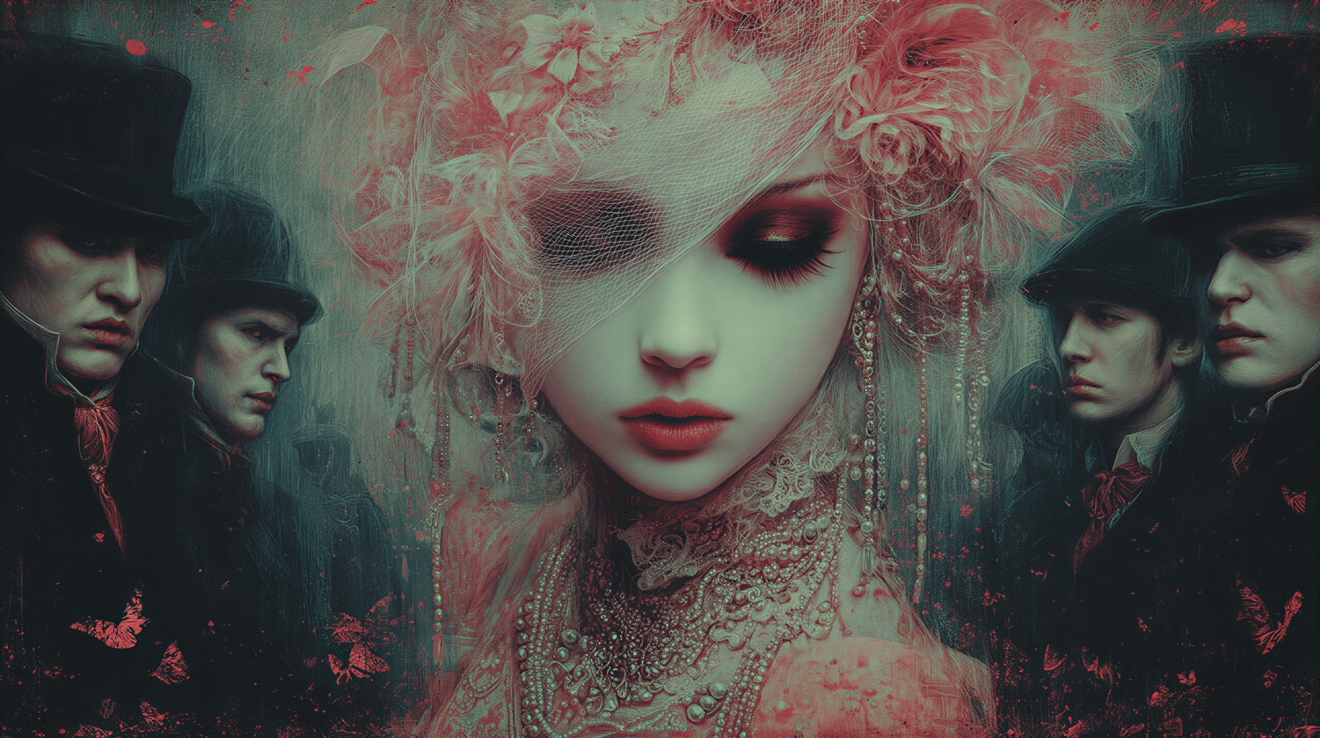 Haunting Portrait of a Woman with Dark Figures