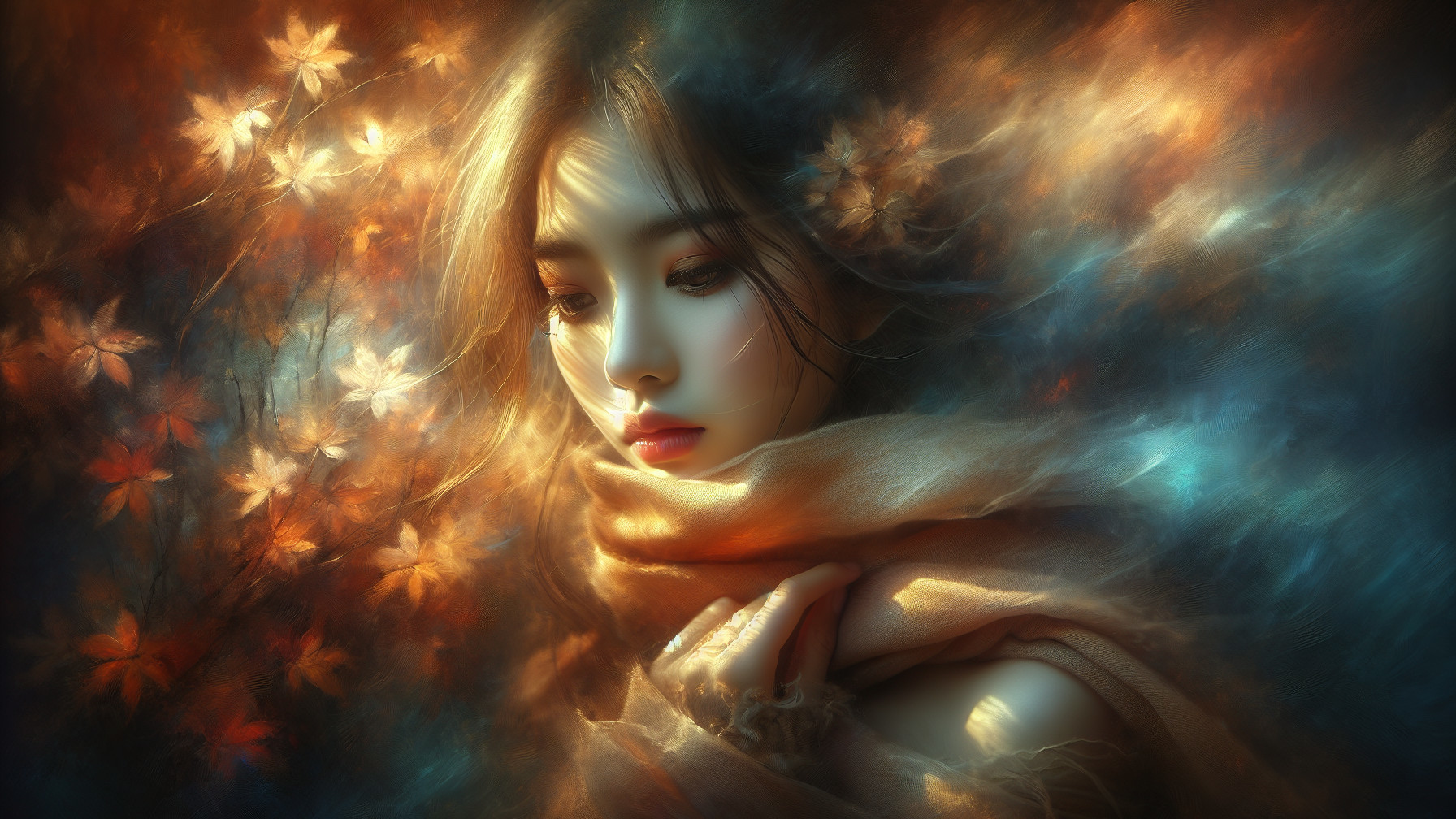 Serene Portrait of a Young Woman in Autumn Colors