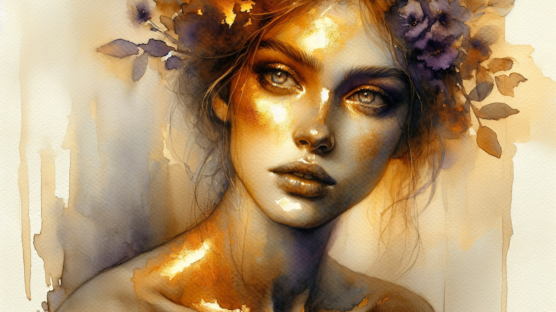 Ethereal Portrait of a Woman with Purple Flower Crown
