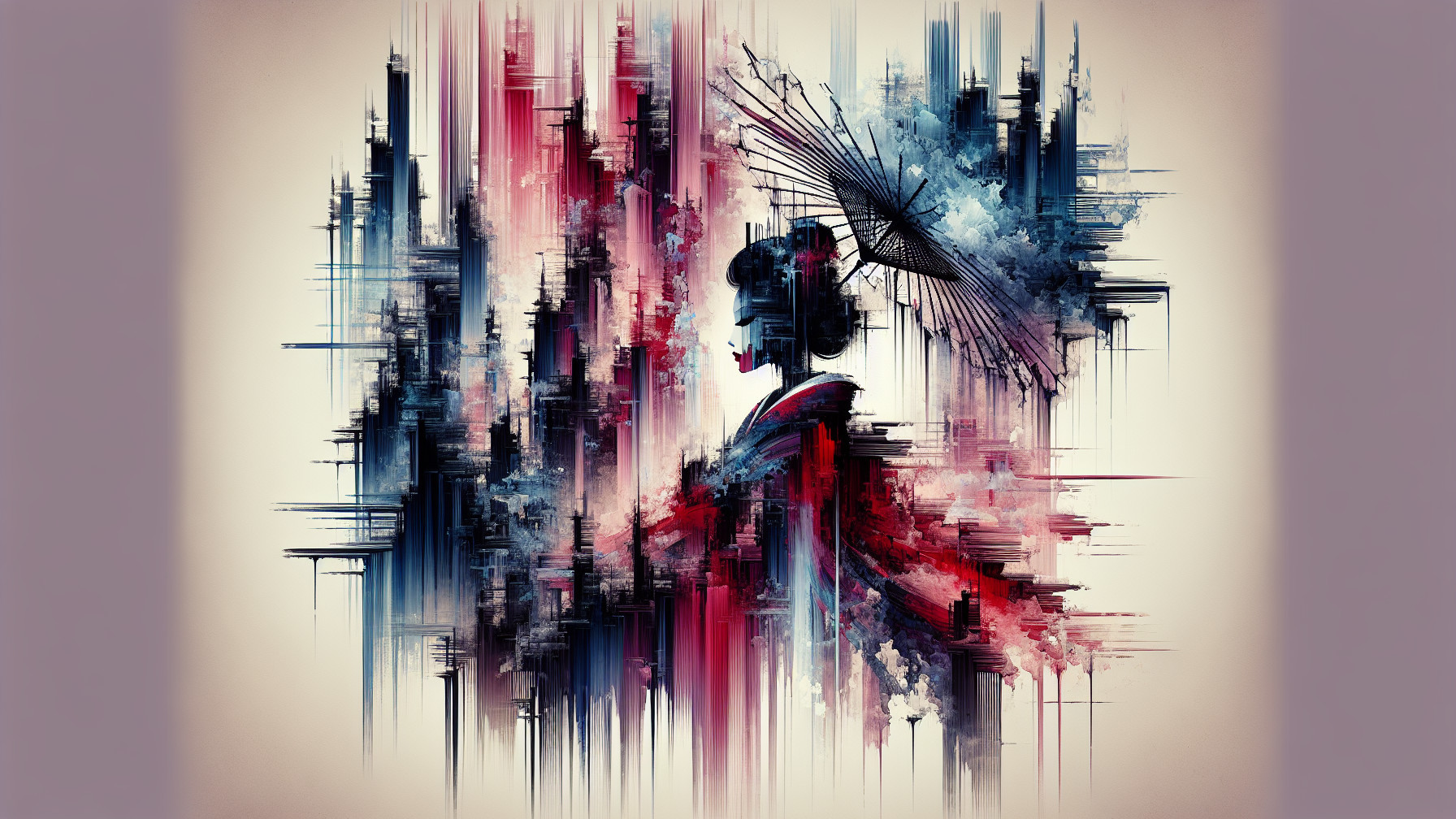 Abstract Woman with Umbrella in Vibrant Colors