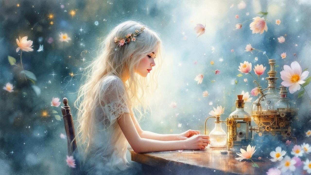 Ethereal Scene of a Woman with a Glowing Potion