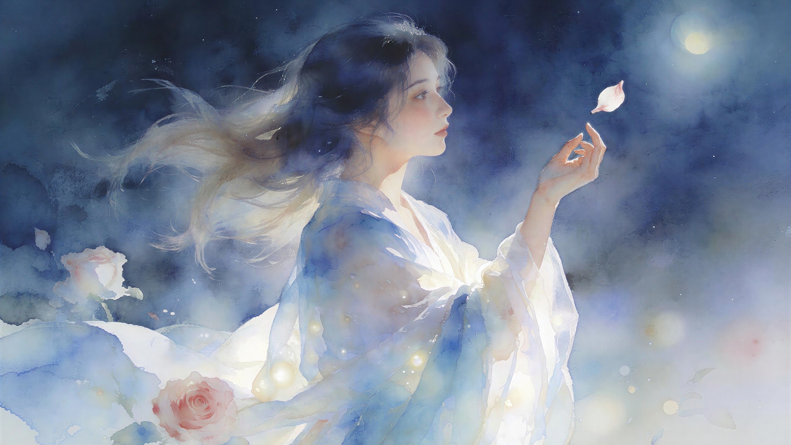 High-Definition Watercolor Painting of Ethereal Woman