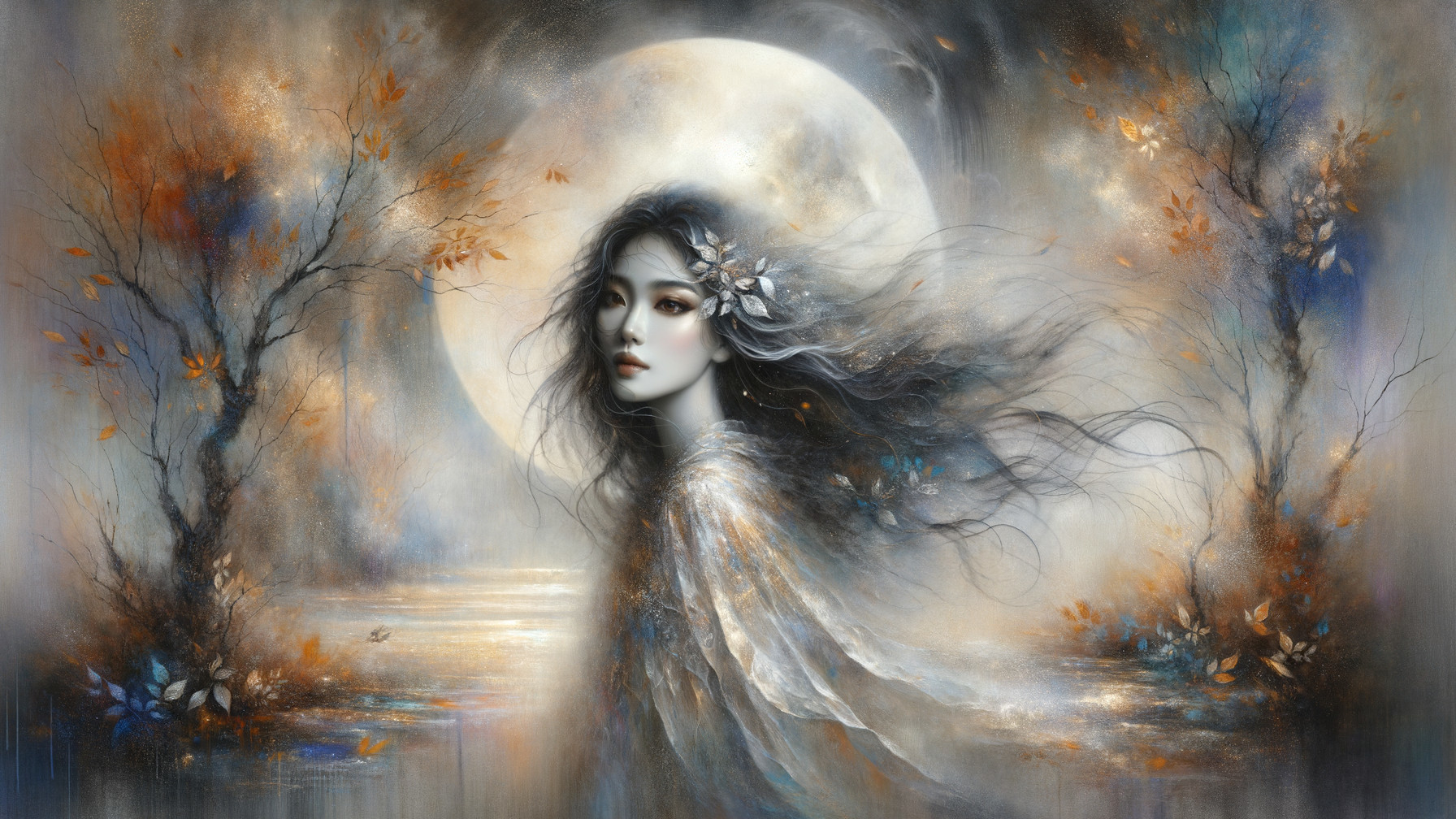 Mystical Scene of a Young Woman in Dreamlike Landscape
