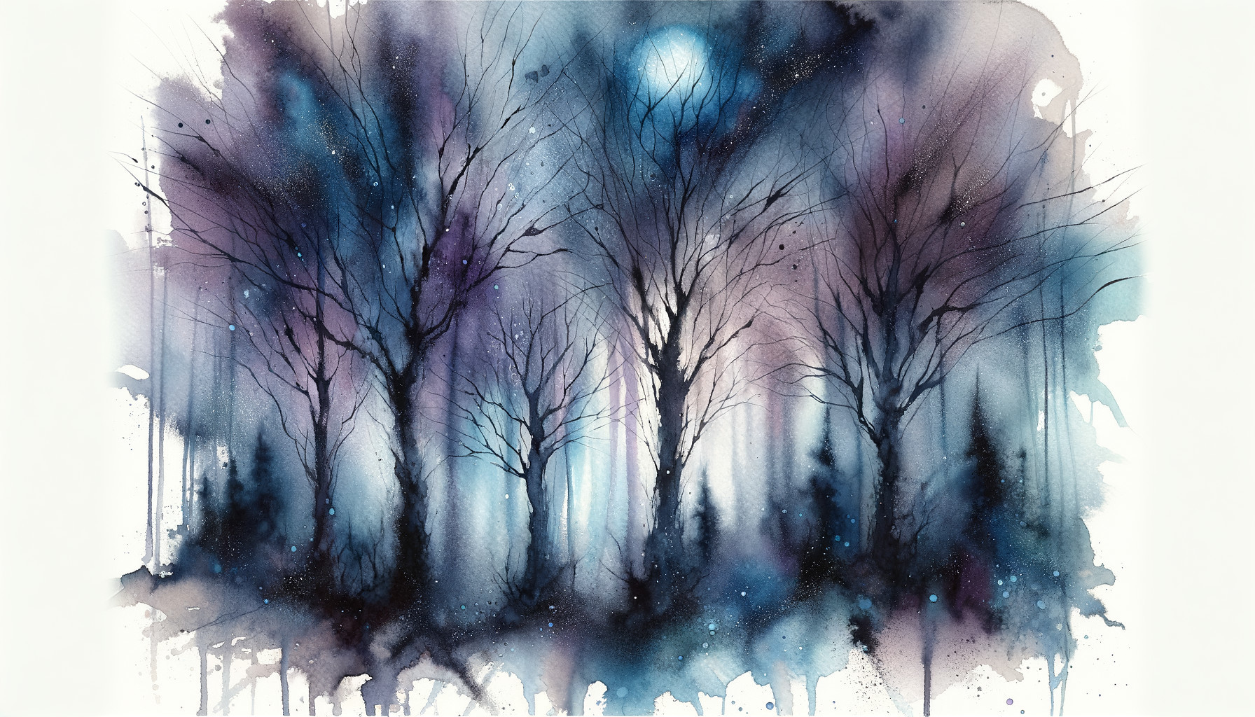 Watercolor Landscape of a Mystical Twilight Forest