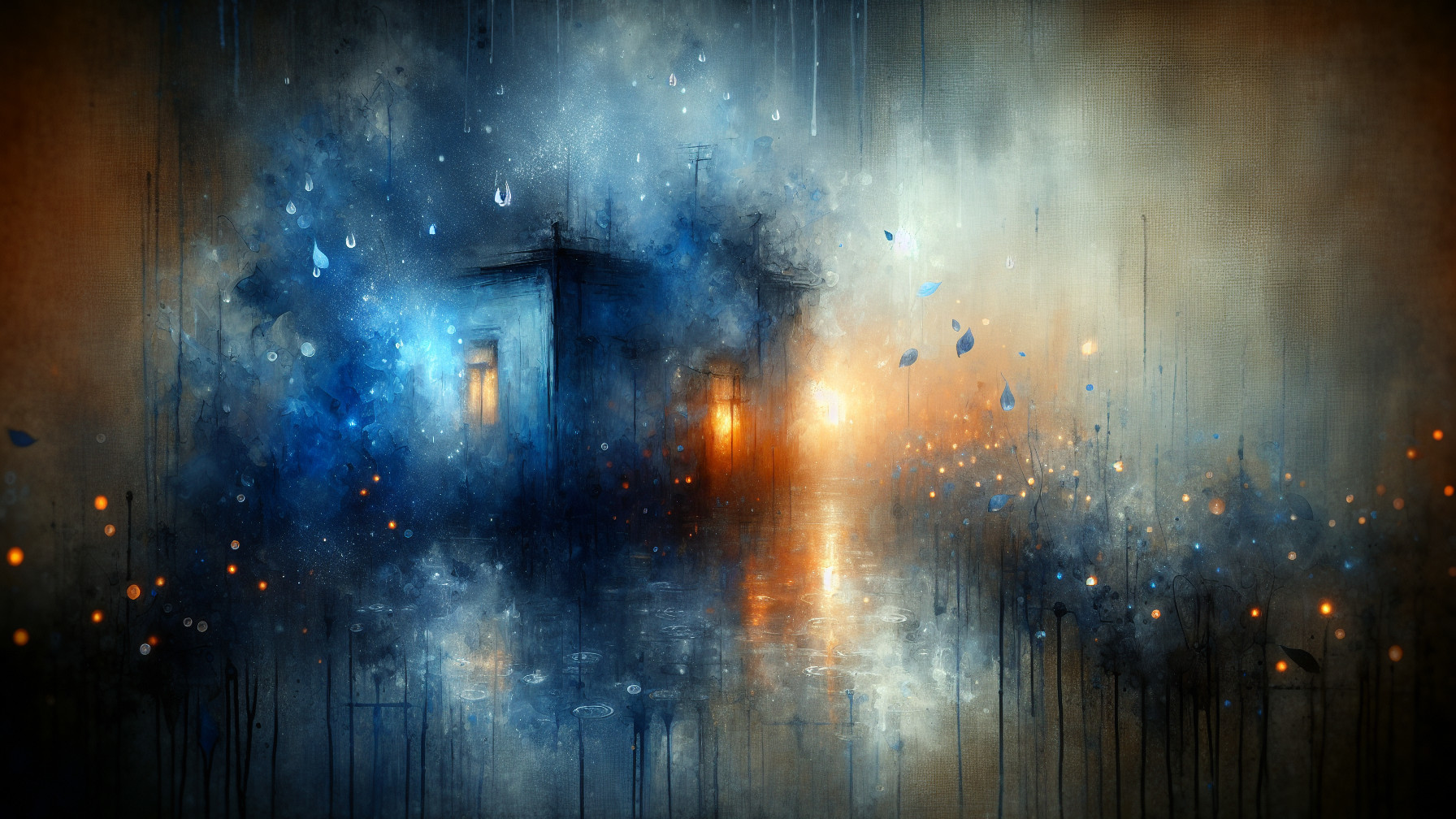 Moody Landscape with Solitary House in Mist and Rain