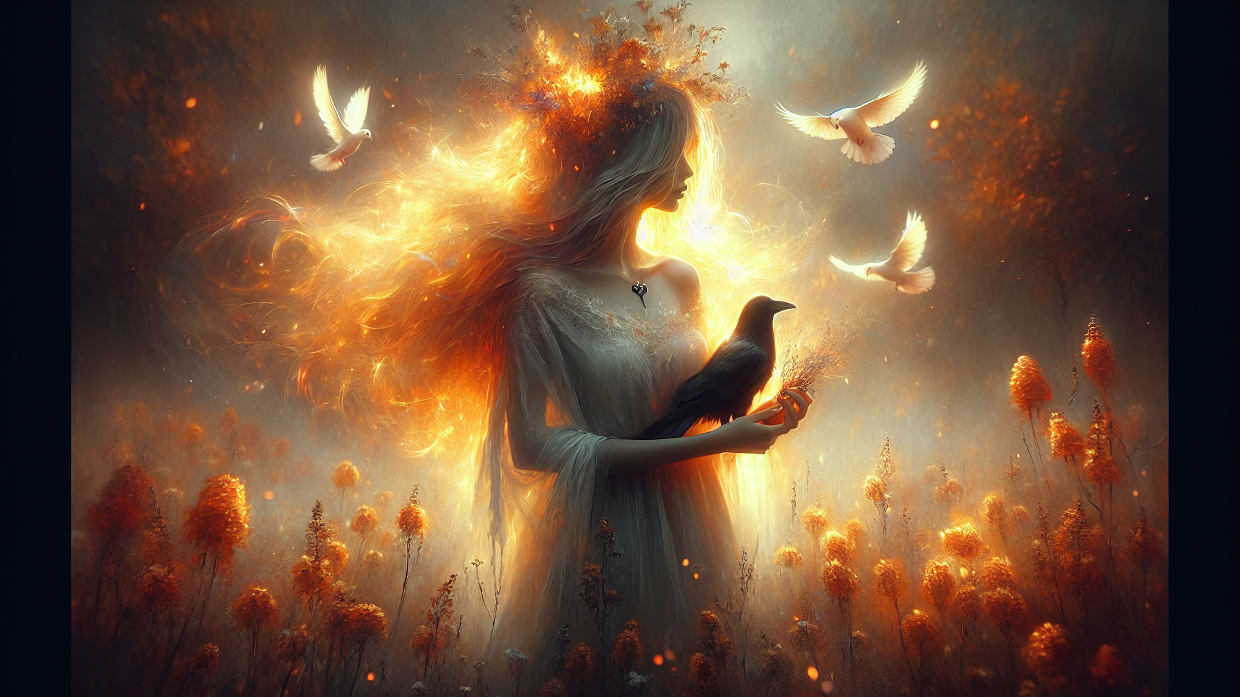 Mystical Figure in a Field of Golden Flowers