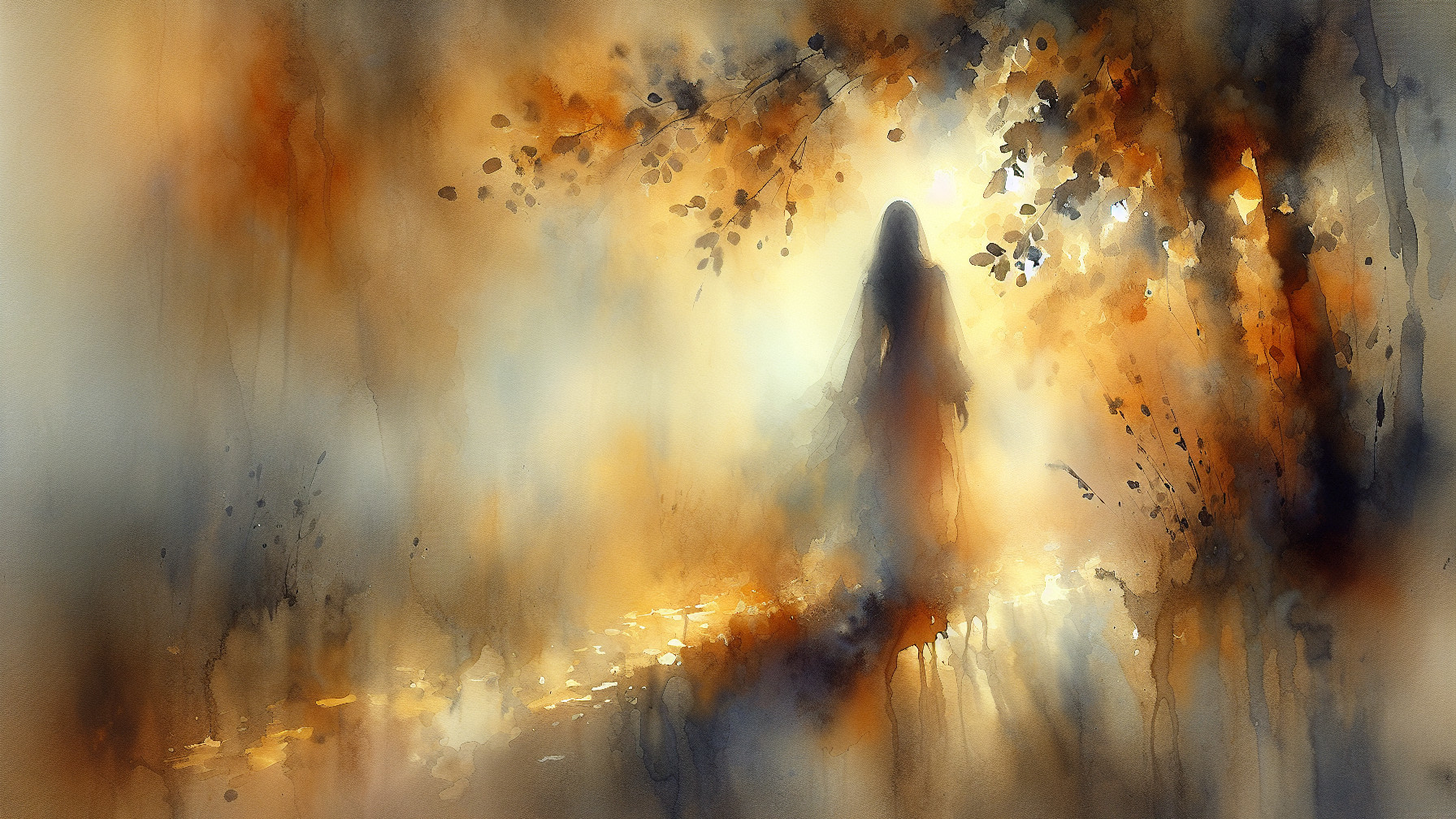 Silhouette Against Warm Hues in Ethereal Watercolor