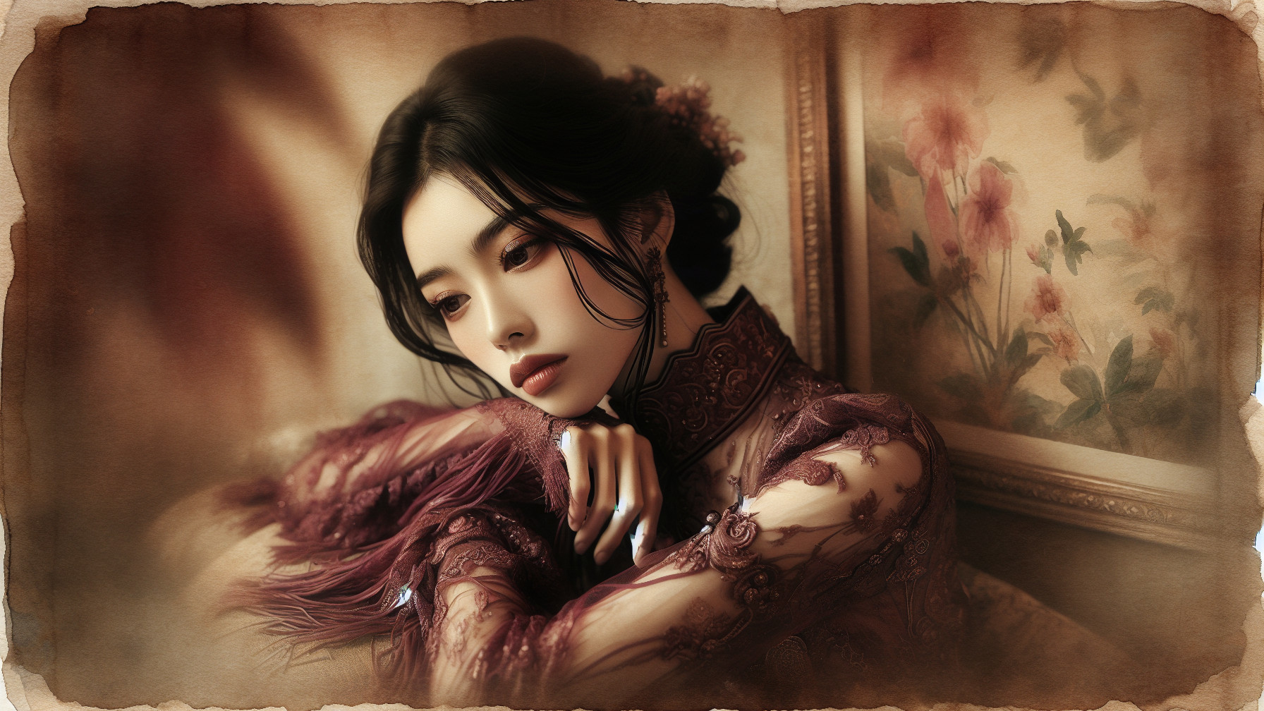 Young Woman in Traditional Attire with Floral Accents