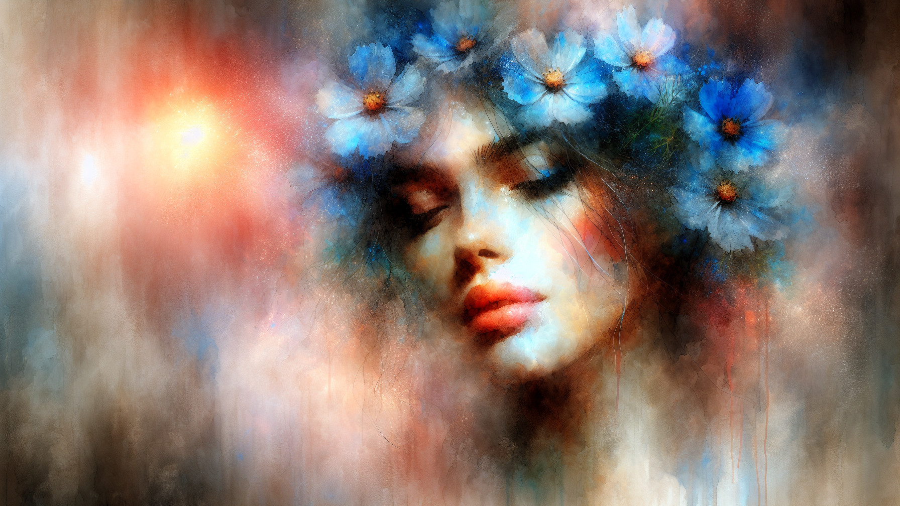 Dreamy Portrait of a Woman with Floral Crown