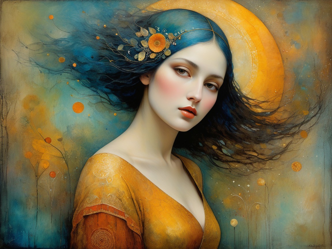 Portrait of a Woman with Dark Hair and Flowers