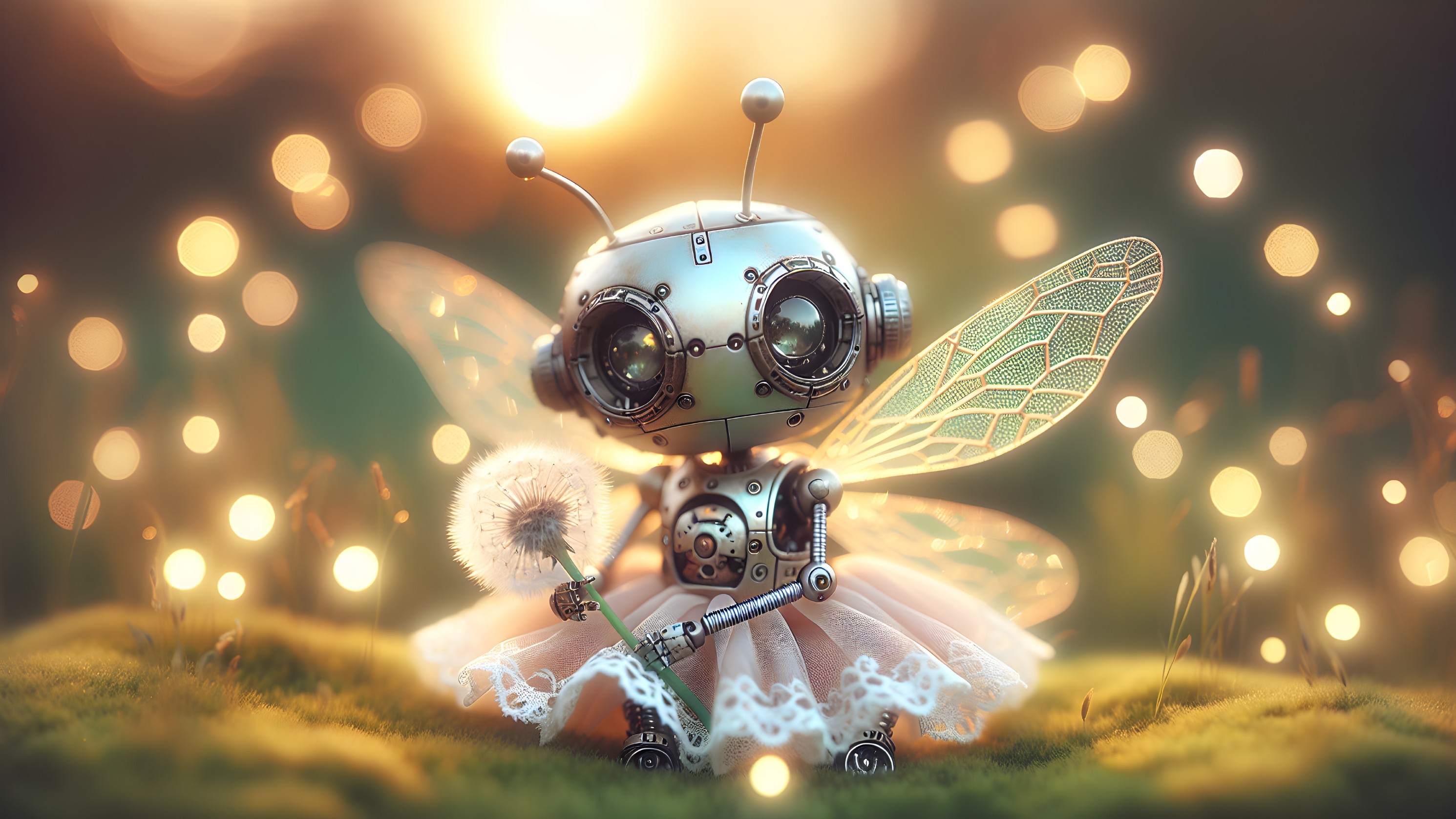 Whimsical Robot Fairy in Dreamy Natural Setting
