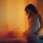 Thoughtful Woman in Softly Lit Nightgown Scene
