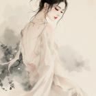 Elegant Woman in Sheer Gown with Floral Accents