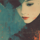 Illustration of a Woman with Red Lips and Floral Elements