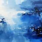 Woman in Blue Dress Overlooking Abstract Seascape