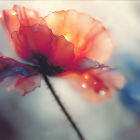 Delicate Poppy Flower with Dew and Soft Background