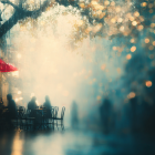 Serene Rainy Day Street Scene with Cozy Cafe Ambiance