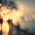 Moody Nighttime Waterfront Scene with Soft Lights