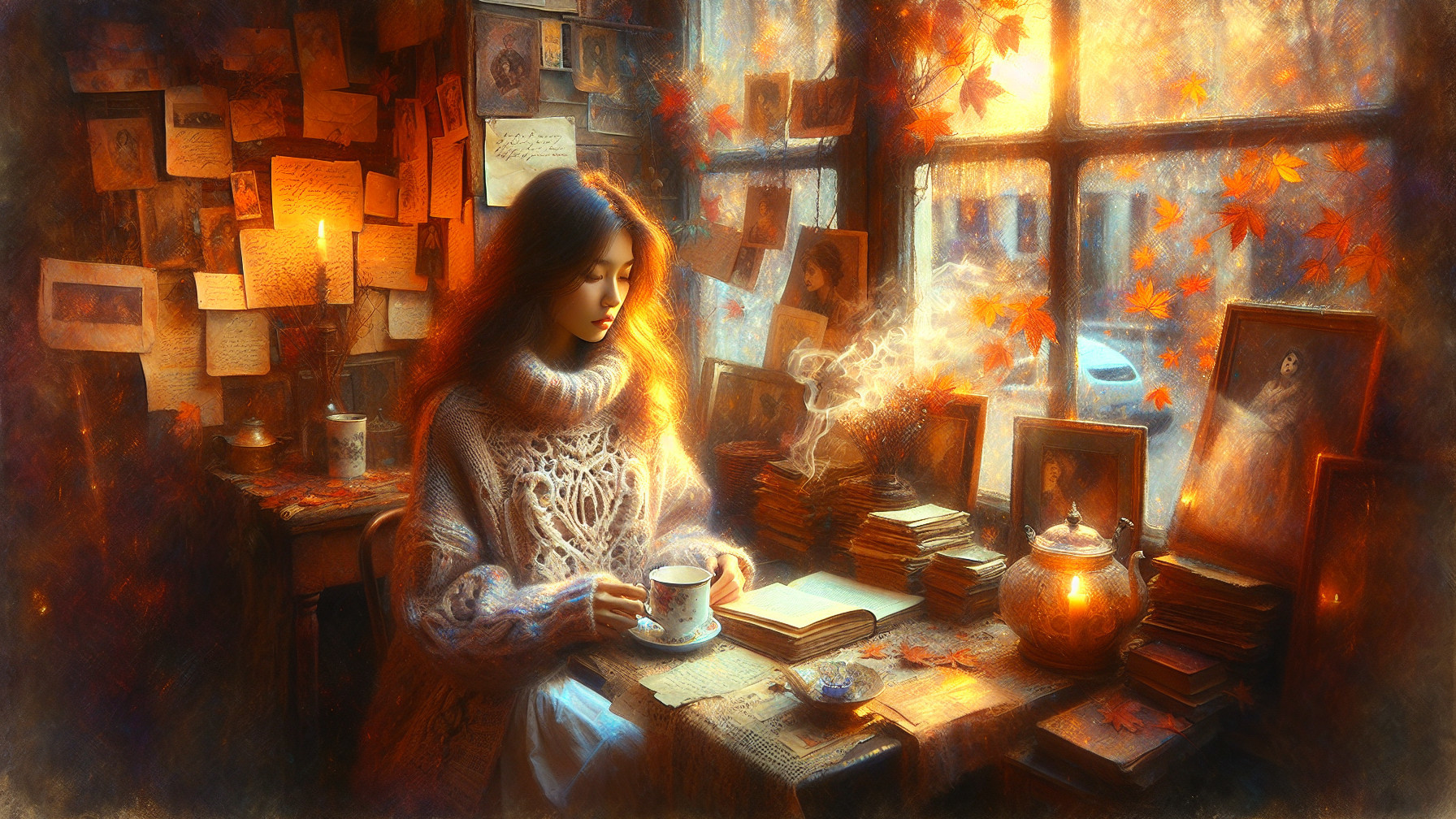 Cozy Autumn Room with Tea and Nostalgic Decor