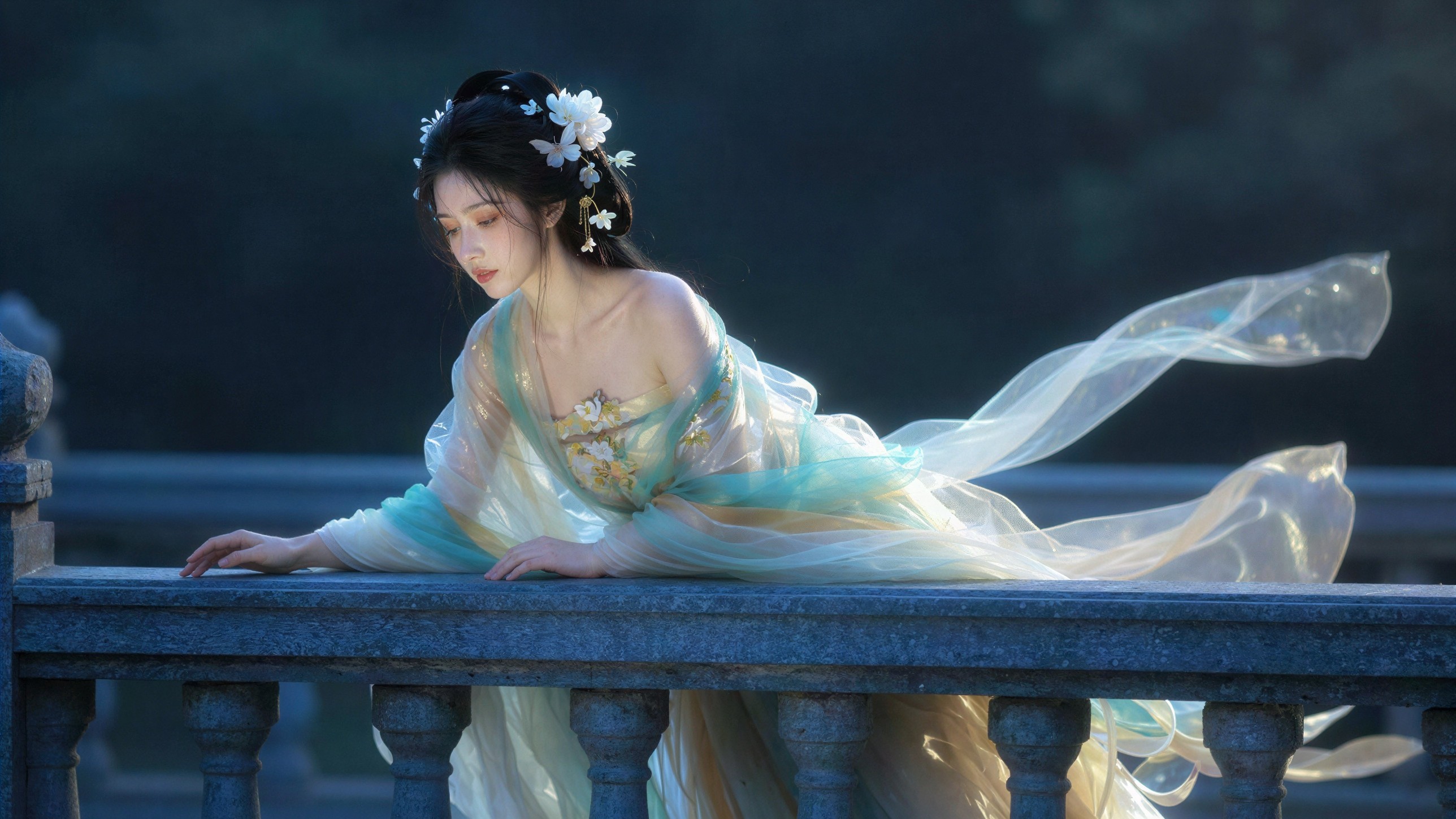 Close-up of a young woman in dreamy lighting