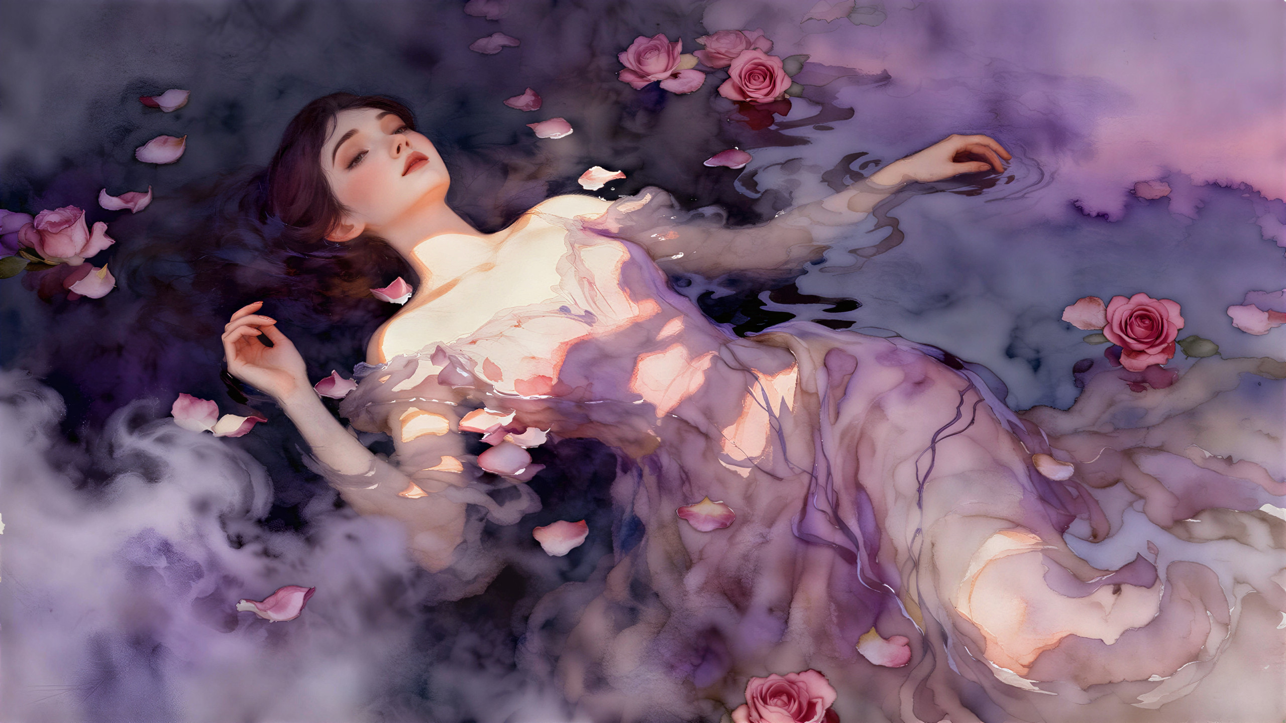 Serene Figure in Misty Water with Pastel Hues