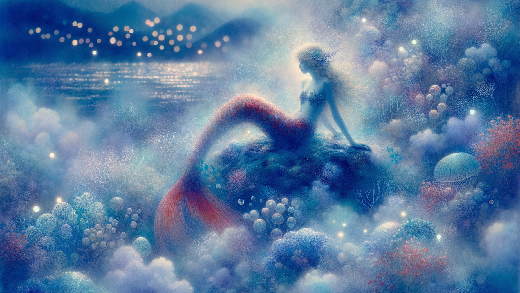 Serene Underwater Scene with Mermaid and Corals