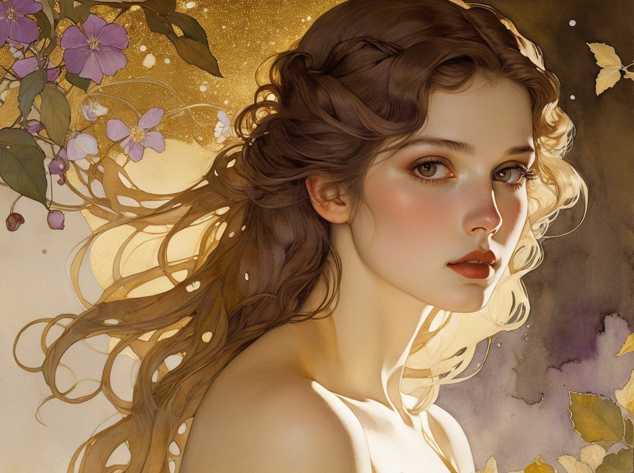 Close-Up Portrait of Woman in White Gown with Flowers