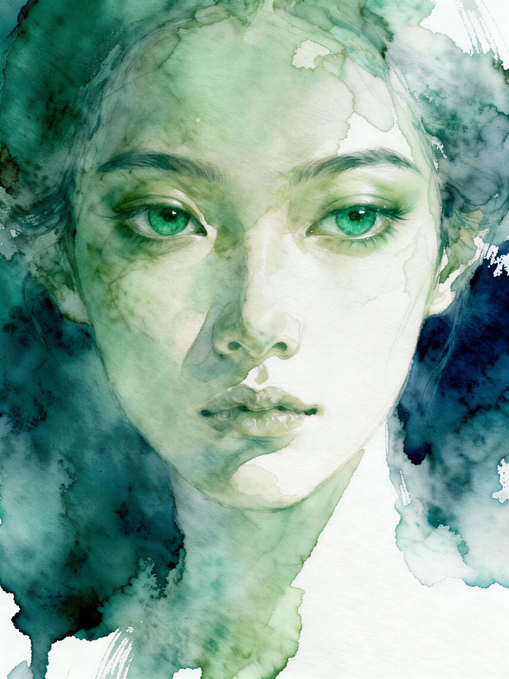 Serene Portrait of a Young Woman with Green Eyes