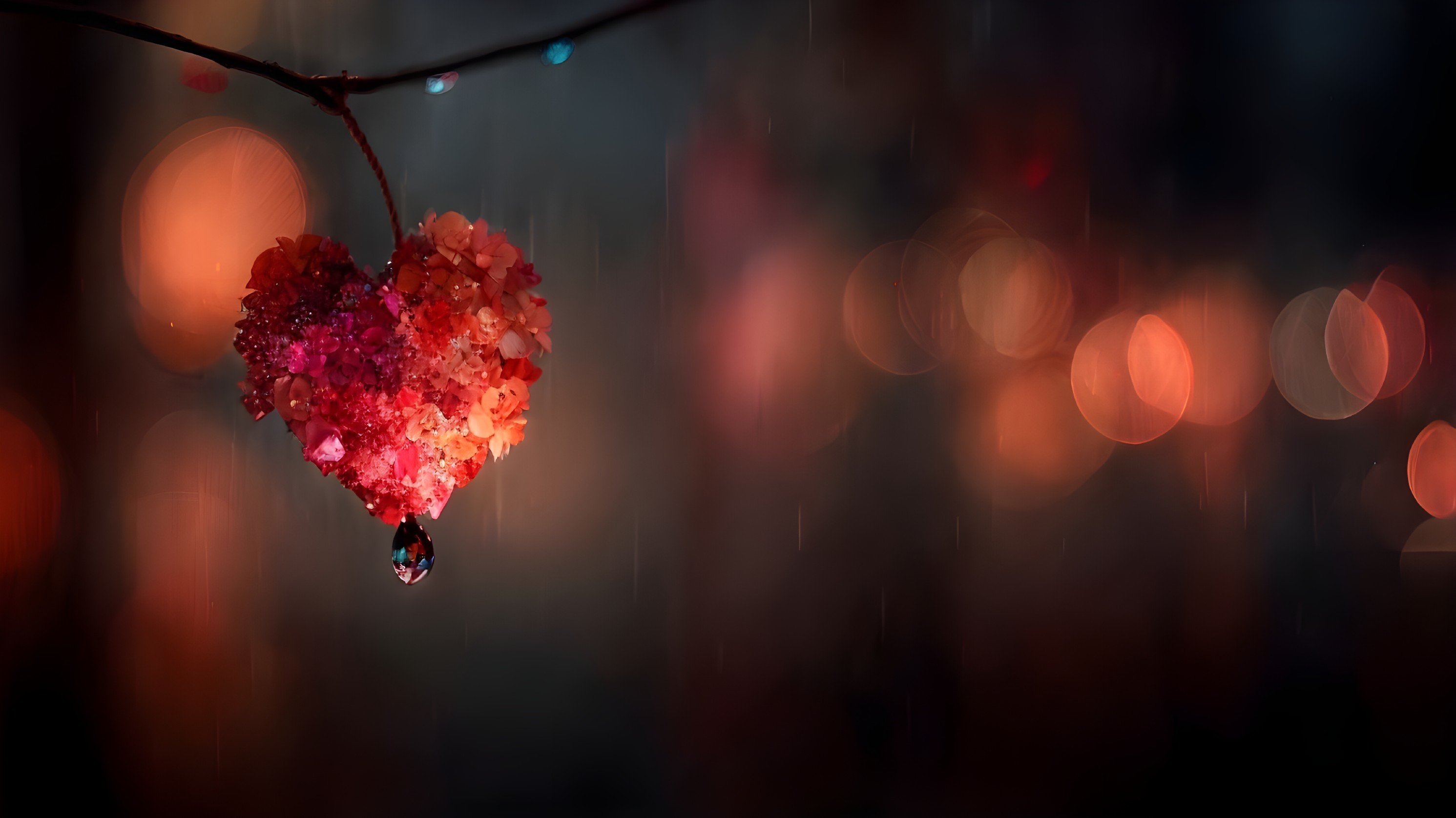 Floral Heart Decoration with Water Drop and Lights